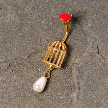 将图片加载到图库查看器,Red Flower Gold Tone Birdcage Dangle Belly Ring