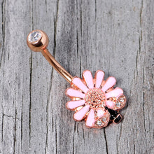 将图片加载到图库查看器,Clear Gem Rose Gold Tone Pink Daisy Bee Belly Ring
