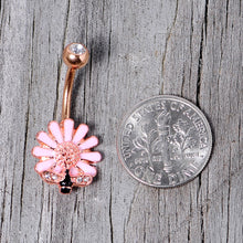 将图片加载到图库查看器,Clear Gem Rose Gold Tone Pink Daisy Bee Belly Ring
