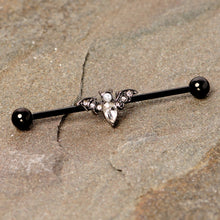 Load image into Gallery viewer, 14G Clear Gem Black Bat Halloween Industrial Barbell 38mm