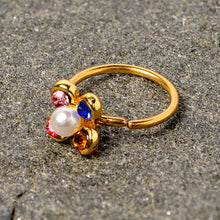 Load image into Gallery viewer, 20G 5/16 Pink Blue Gem Gold Tone Flower Nose Hoop