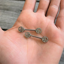 Load image into Gallery viewer, 14G 9/16 Clear Gem Retro Peace Sign Barbell Nipple Ring Set