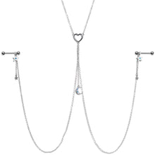 Load image into Gallery viewer, 14G 5/8 Blue Gem Moon Heart Star Nipple Chain Necklace