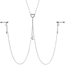 Load image into Gallery viewer, 14G 5/8 Clear Gem Moon Heart Star Nipple Chain Necklace