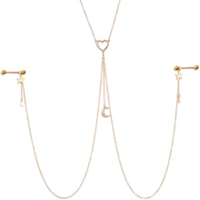 Load image into Gallery viewer, 14G 5/8 Aurora Gem Gold Tone Heart Star Nipple Chain Necklace