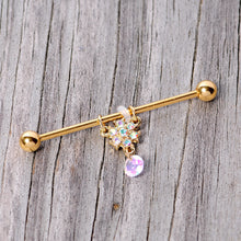 Load image into Gallery viewer, 14G Aurora Gem Gold Tone Flower Dangle Industrial Barbell 38mm