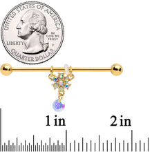 Load image into Gallery viewer, 14G Aurora Gem Gold Tone Flower Dangle Industrial Barbell 38mm