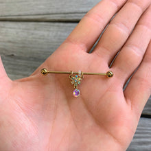Load image into Gallery viewer, 14G Aurora Gem Gold Tone Flower Dangle Industrial Barbell 38mm