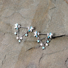 Load image into Gallery viewer, 14G 5/8 Blue White Unicorn Star Chain Dangle Nipple Ring Set