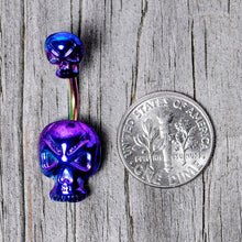 Load image into Gallery viewer, Rainbow Scary Double Skull Halloween Double Mount Belly Ring