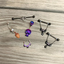 Load image into Gallery viewer, 16G 3/8 Black Purple Cauldron Halloween Cartilage Clicker