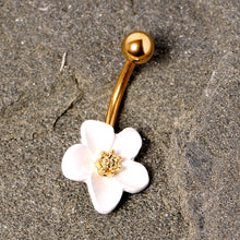 Load image into Gallery viewer, Gold Tone Spring Blossom Pretty White Flower Belly Ring