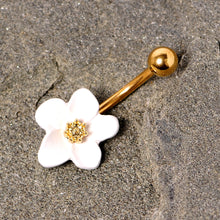Load image into Gallery viewer, Gold Tone Spring Blossom Pretty White Flower Belly Ring