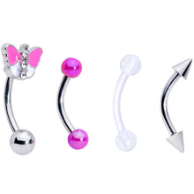 将图片加载到图库查看器,16G 5/16 Clear Gem Pink UV Butterfly Curved Eyebrow Ring Set of 4