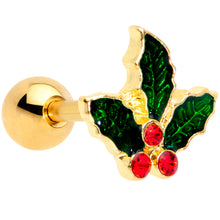 Load image into Gallery viewer, 16G 1/4 Red Gem Gold Tone Mistletoe Christmas Cartilage Tragus