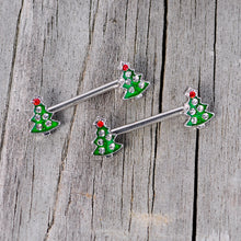 将图片加载到图库查看器,14G 9/16 Clear Red Gem Christmas Tree Barbell Nipple Ring Set