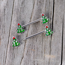 将图片加载到图库查看器,14G 9/16 Clear Red Gem Christmas Tree Barbell Nipple Ring Set