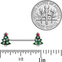 将图片加载到图库查看器,14G 9/16 Clear Red Gem Christmas Tree Barbell Nipple Ring Set