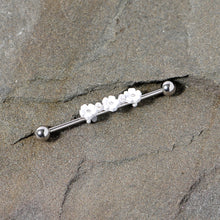 Load image into Gallery viewer, 14G Clear Gem White Flower Industrial Barbell 38mm