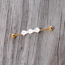 Load image into Gallery viewer, 14G Clear Gem Gold Tone Flower Industrial Barbell 38mm