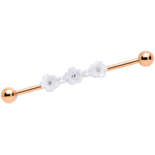 Load image into Gallery viewer, 14G Clear Gem Rose Gold Tone Flower Industrial Barbell 38mm