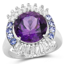 Load image into Gallery viewer, 5.24 Carat Genuine Amethyst, Tanzanite & White Topaz .925 Sterling Silver Ring