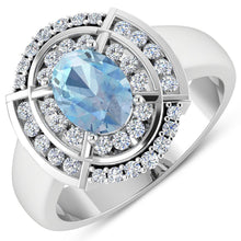 Load image into Gallery viewer, 1.57 Carat Genuine Aquamarine and White Diamond 14K White Gold Ring