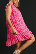 Load image into Gallery viewer, Pink Full Size Smocked Detail Floral Ruffle Cap Sleeve Dress Plus Size Glamorous & Feminine Dress