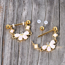 Load image into Gallery viewer, 14G 5/8 White Faux Opal Gold Tone Bow Dangle Nipple Ring Set