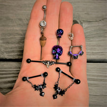 Load image into Gallery viewer, 16G 1/4 Clear Gem Rose Gold Tone Star Skull Cartilage Tragus