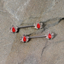 Load image into Gallery viewer, 14G 5/8 Red Gem Holly Leaf Holiday Barbell Nipple Ring Set