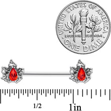 Load image into Gallery viewer, 14G 5/8 Red Gem Holly Leaf Holiday Barbell Nipple Ring Set