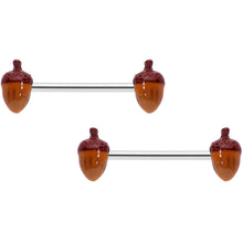 Load image into Gallery viewer, 14G 5/8 Brown Autumn Acorn Barbell Nipple Ring Set