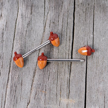 Load image into Gallery viewer, 14G 5/8 Brown Autumn Acorn Barbell Nipple Ring Set
