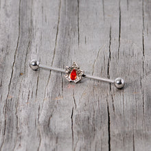 Load image into Gallery viewer, 14G Red Gem Holiday Holly Leaf Christmas Industrial Barbell 38mm