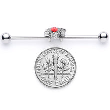 Load image into Gallery viewer, 14G Red Gem Holiday Holly Leaf Christmas Industrial Barbell 38mm