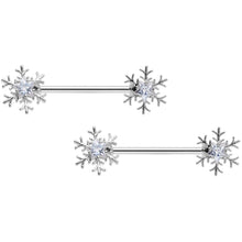 Load image into Gallery viewer, 14G 5/8 Clear Gem Snowflake Barbell Nipple Ring Set