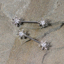Load image into Gallery viewer, 14G 5/8 Clear Gem Snowflake Barbell Nipple Ring Set