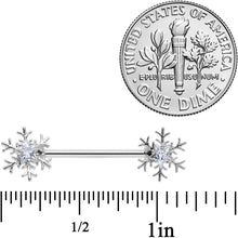 Load image into Gallery viewer, 14G 5/8 Clear Gem Snowflake Barbell Nipple Ring Set