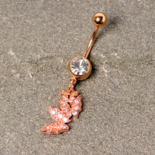 Load image into Gallery viewer, Clear CZ Gem Rose Gold Tone Trio Butterfly Dangle Belly Ring