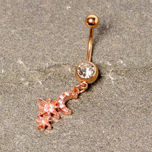 Load image into Gallery viewer, Clear CZ Gem Rose Gold Tone Moon Stars Dangle Belly Ring