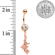 Load image into Gallery viewer, Clear CZ Gem Rose Gold Tone Moon Stars Dangle Belly Ring