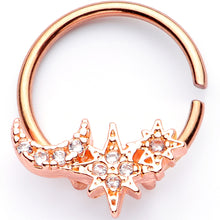Load image into Gallery viewer, 16G 3/8 Clear CZ Gem Rose Gold Tone Moon Stars Closure Ring