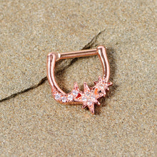 Load image into Gallery viewer, 16G 1/4 Clear CZ Gem Rose Gold Tone Moon Stars Cartilage Clicker