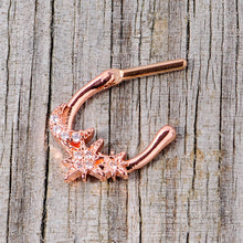 Load image into Gallery viewer, 16G 1/4 Clear CZ Gem Rose Gold Tone Moon Stars Cartilage Clicker