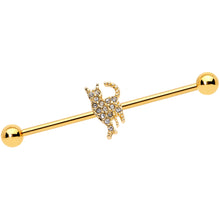 将图片加载到图库查看器,14G Clear Gem Gold Tone Glamourpuss Cat Industrial Barbell 38mm