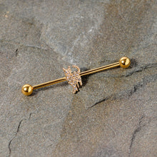 将图片加载到图库查看器,14G Clear Gem Gold Tone Glamourpuss Cat Industrial Barbell 38mm