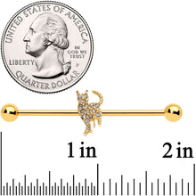 将图片加载到图库查看器,14G Clear Gem Gold Tone Glamourpuss Cat Industrial Barbell 38mm