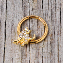 Load image into Gallery viewer, 16G 3/8 Clear Gem Gold Tone Glamourpuss Cat Hinged Segment Ring