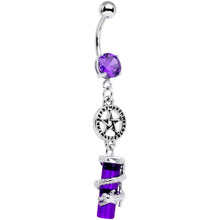 将图片加载到图库查看器,Purple CZ Gem Witch Way Dragon Pentagram Dangle Belly Ring